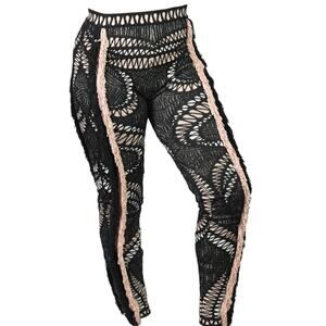 Herve Leger Vega Crochet Fringe Pants Black Pink Mesh Bandage Embellished Small